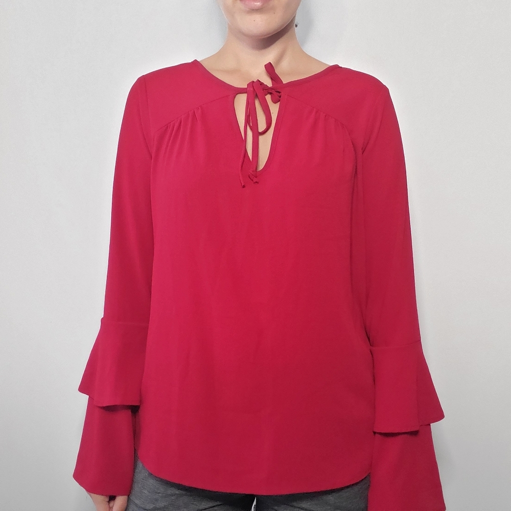 Wine Colored Long Sleeve Tie Top - Picture 4 of 7